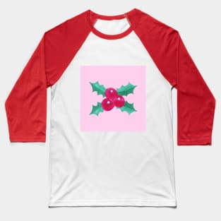 Pink Seasonal Holly Berries Baseball T-Shirt